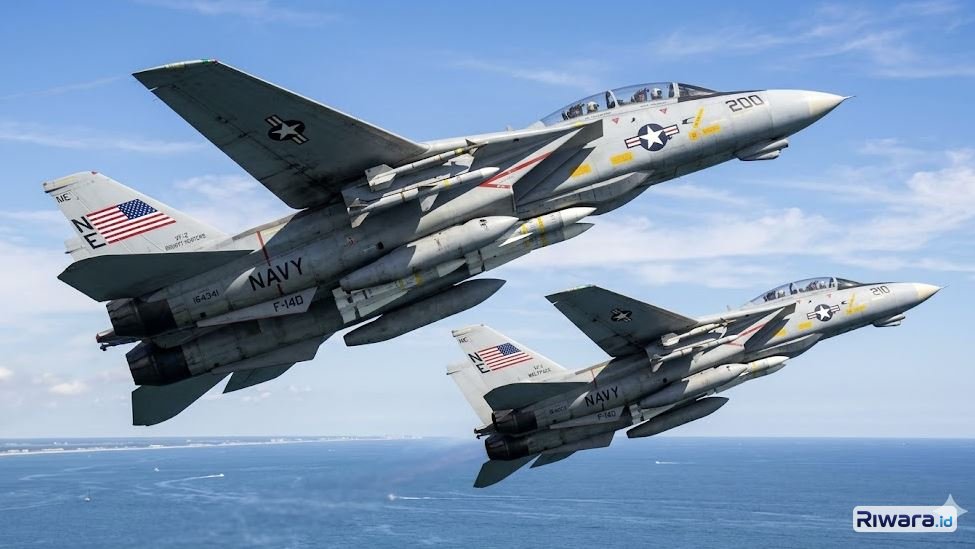 Ilustrasi pesawat tempur F-14 Tomcat USAF dibuat dengan bantuan Gemini AI